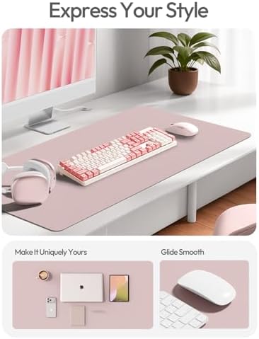 YSAGi Leather Desk Protector, Office Mat, Large Mouse Mat, Non-Slip PU Leather Blotter, Laptop Desk Mat, Waterproof Writing Pad for Office and Home(Grayish Lavender, 63" x 17.2")