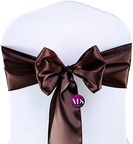 VDS Satin Chair Sashes Chair Cover back Tie Sateen Bows Ribbon for Wedding Birthday Graduation Engagement Ceremony Event Party Banquet Venue Hotel all Dining Chair Decoration (100PC) (Chocolate Brown)