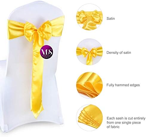 VDS Satin Chair Sashes Chair Cover Back Tie Sateen Bows Ribbon for Wedding Birthday Graduation Engagement Ceremony Event Party Banquet Venue Hotel All Dining Chair Decoration (200PC) (Yellow Gold)