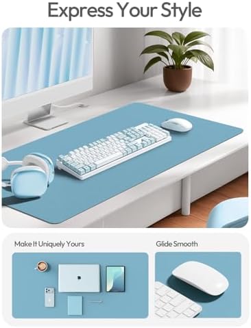 YSAGi Leather Desk Protector, Office Mat, Large Mouse Mat, Non-Slip PU Leather Blotter, Laptop Desk Mat, Waterproof Writing Pad for Office and Home(Sea Blue, 42" x 17.2")