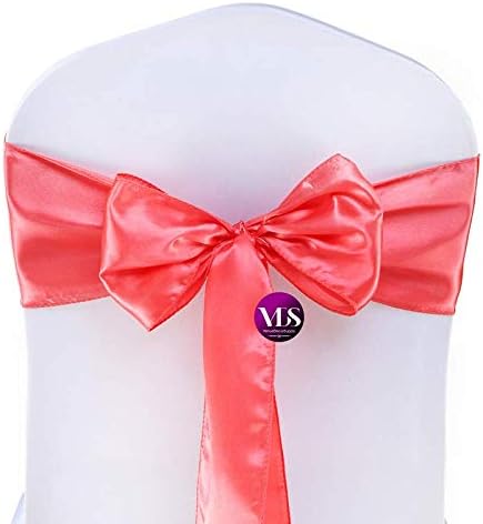 VDS Satin Chair Sashes Chair Cover Back Tie Sateen Bows Ribbon for Wedding Birthday Graduation Engagement Ceremony Event Party Banquet Venue Hotel All Dining Chair Decoration (125PC) (Coral)