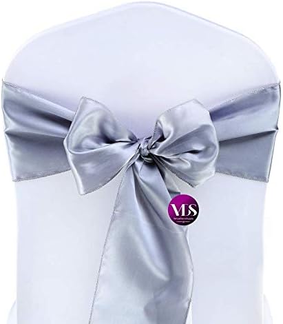 VDS Satin Chair Sashes Chair Cover Back Tie Sateen Bows Ribbon for Wedding Birthday Graduation Engagement Ceremony Event Party Banquet Venue Hotel All Dining Chair Décor (50PC)(Light Silver Grey)