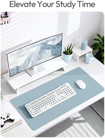 YSAGi Leather Desk Protector, Office Mat, Large Mouse Mat, Non-Slip PU Leather Blotter, Laptop Desk Mat, Waterproof Writing Pad for Office and Home(Ice Blue, 63" x 24")
