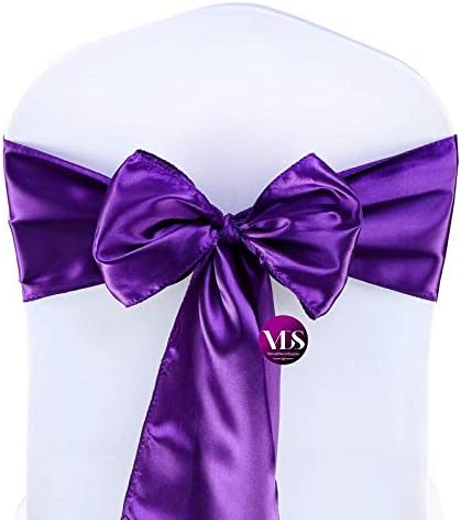 VDS Satin Chair Sashes Chair Cover Back Tie Sateen Bows Ribbon for Wedding Birthday Graduation Engagement Ceremony Event Party Banquet Venue Hotel All Dining Chair Decoration (10PC) (Purple)