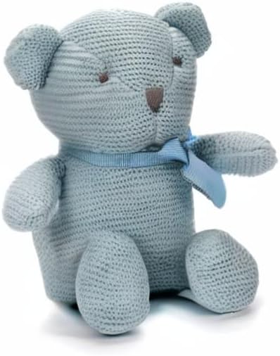 100% Organic Cotton Blue Teddy Bear 6.5", Baby Stuffed Animals for Newborn