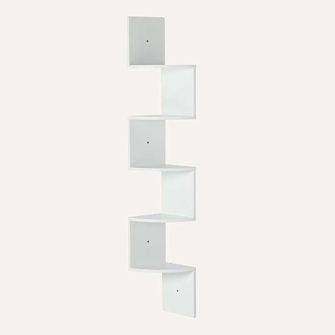 Amazon Basics 5-Tier Corner Shelf, Wall-Mounted, Set of 1, Floating Corner Bookshelf for Living Room, Bedroom, Bathroom, Home Office, 7.8"D x 48.5"W x 7.8"H (Inches), White