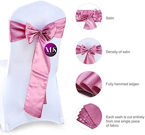 VDS Satin Chair Sashes Chair Cover Back Tie Sateen Bows Ribbon for Wedding Birthday Graduation Engagement Ceremony Event Party Banquet Venue Hotel All Dining Chair Decoration (100PC) (Dusty Pink)