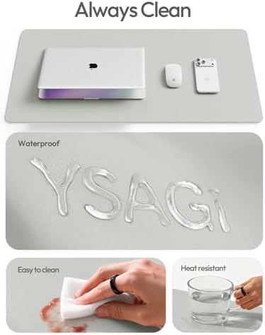 YSAGi Leather Desk Protector, Office Mat, Large Mouse Mat, Non-Slip PU Leather Blotter, Laptop Desk Mat, Waterproof Writing Pad for Office and Home(Light Grey, 63" x 17.2")