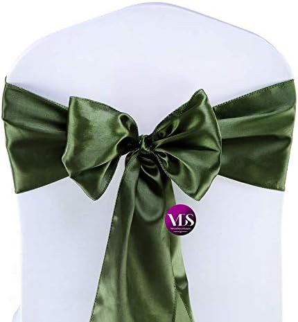 VDS Satin Chair Sashes Chair Cover Back Tie Sateen Bows Ribbon for Wedding Birthday Graduation Engagement Ceremony Event Party Banquet Venue Hotel All Dining Chair Decoration (25PC) (Olive Green)