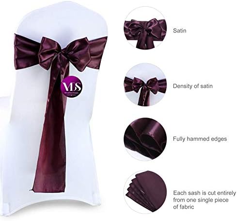 VDS Satin Chair Sashes Chair Cover Back Tie Sateen Bows Ribbon for Wedding Birthday Graduation Engagement Ceremony Event Party Banquet Venue Hotel All Dining Chair Decoration (125PC) (Plum)