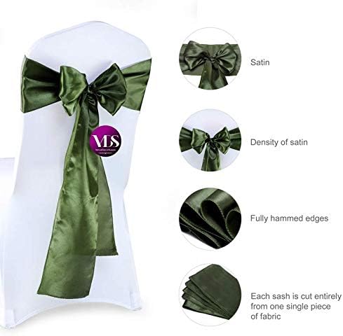 VDS Satin Chair Sashes Chair Cover Back Tie Sateen Bows Ribbon for Wedding Birthday Graduation Engagement Ceremony Event Party Banquet Venue Hotel All Dining Chair Decoration (125PC) (Olive Green)