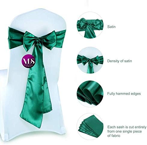 VDS Satin Chair Sashes Chair Cover Back Tie Sateen Bows Ribbon for Wedding Birthday Graduation Engagement Ceremony Event Party Banquet Venue Hotel All Dining Chair Decoration (25PC) (Emerald Green)