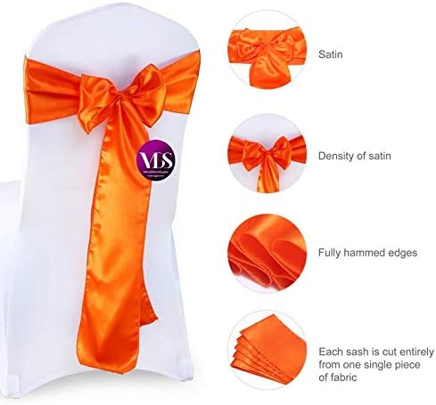 VDS Satin Chair Sashes Chair Cover Back Tie Sateen Bows Ribbon for Wedding Birthday Graduation Engagement Ceremony Event Party Banquet Venue Hotel All Dining Chair Decoration (150PC) (Orange)