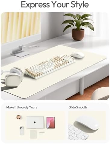 YSAGi Leather Desk Protector, Office Mat, Large Mouse Mat, Non-Slip PU Leather Blotter, Laptop Desk Mat, Waterproof Writing Pad for Office and Home(Cream, 63" x 17.2")
