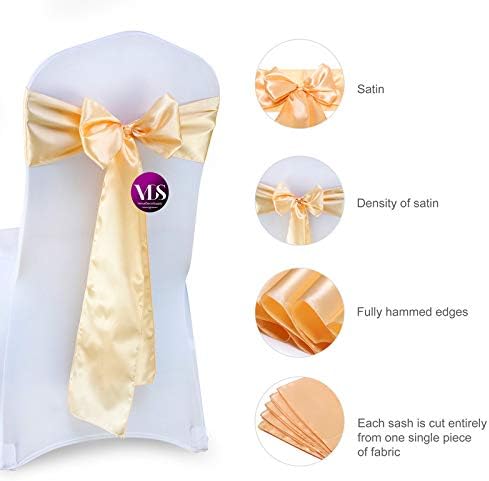 VDS Satin Chair Sashes Chair Cover Back Tie Sateen Bows Ribbon for Wedding Birthday Graduation Engagement Ceremony Event Party Banquet Venue Hotel All Dining Chair Decoration (25PC) (Beige)