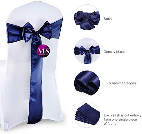VDS Satin Chair Sashes Chair Cover Back Tie Sateen Bows Ribbon for Wedding Birthday Graduation Engagement Ceremony Event Party Banquet Venue Hotel All Dining Chair Decoration (10PC) (Navy Blue)