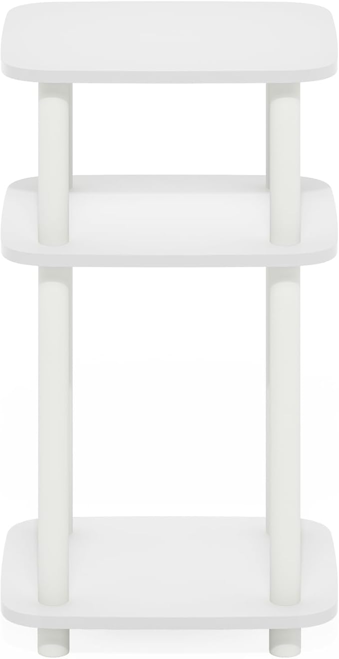 Furinno JUST Side Table, 3-Tier Turn-N-Tube End Table with Open Shelf, Round Curve Corner Night Stand, Bedside Table, Easy Assembly, for Living Room, Bedroom, White