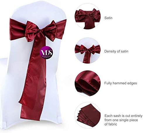 VDS Satin Chair Sashes Chair Cover Back Tie Sateen Bows Ribbon for Wedding Birthday Graduation Engagement Ceremony Event Party Banquet Venue Hotel All Dining Chair Decoration (100PC) (Maroon)