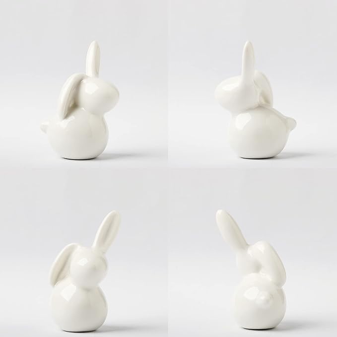 GOODSTART Ceramic Rabbit Ceramic Bunny Figurine Porcelain Modern Art Home Decor, A Set of 2 Rabbit Decor, Easter Bunny Rabbits, Easter Decorations for Home