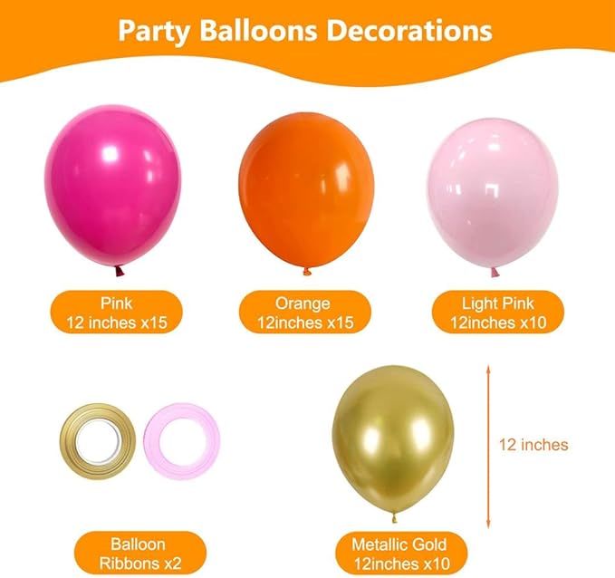 Pink Orang Balloons 12 inch 50 pcs Pink Orang Latex Party Balloons Hot Pink Orange Confetti Balloons for Birthday Baby Shower Wedding Tropical Party Decoration