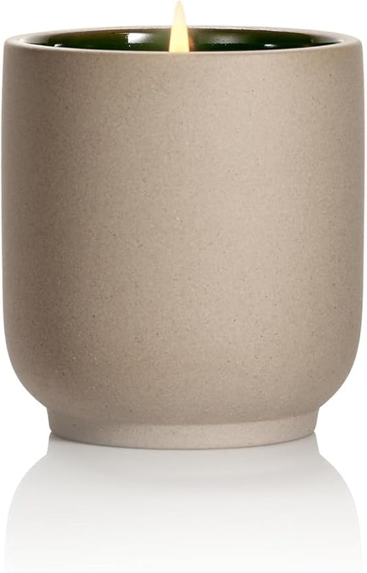Homecourt Luxury Scented Candle, Mandarin Basile Scent, 60-Hour Burn Time, Soy Wax Blend, Organic Cotton Wick, Kiln-Fired Reusable Ceramic Vessel, 8 Oz, 2.0