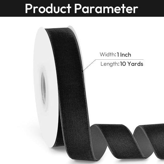1" Wide Velvet Ribbon, 10 Yards - Black Velvet Ribbon on Spool for Crafts, Gift Wrapping, DIY, Hair Bows, Wedding Invitations, Parties, Valentine's Day, and Christmas