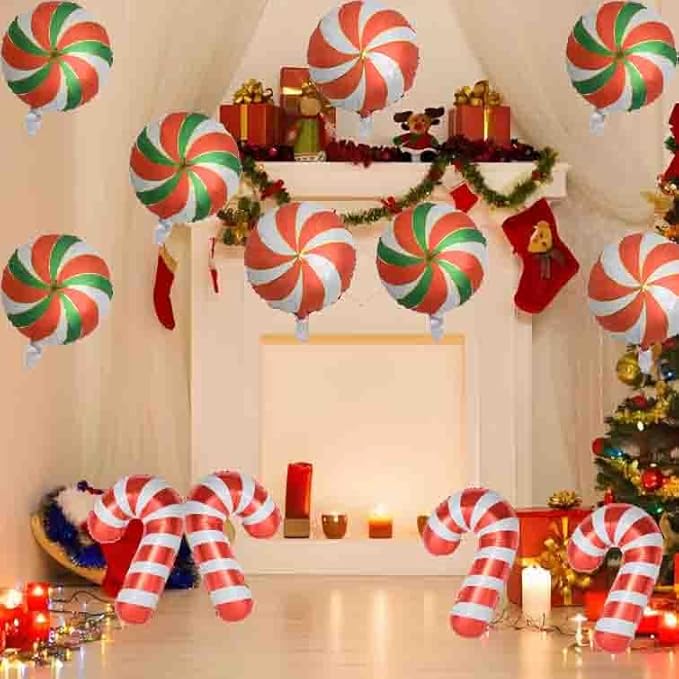 Christmas Ballooons Set Lollipop Windmill Balloons Colorful Candy Cane Swirl Balloons for Christmas-Themed Party Birthday Party Supplies Decorations 12 PCS