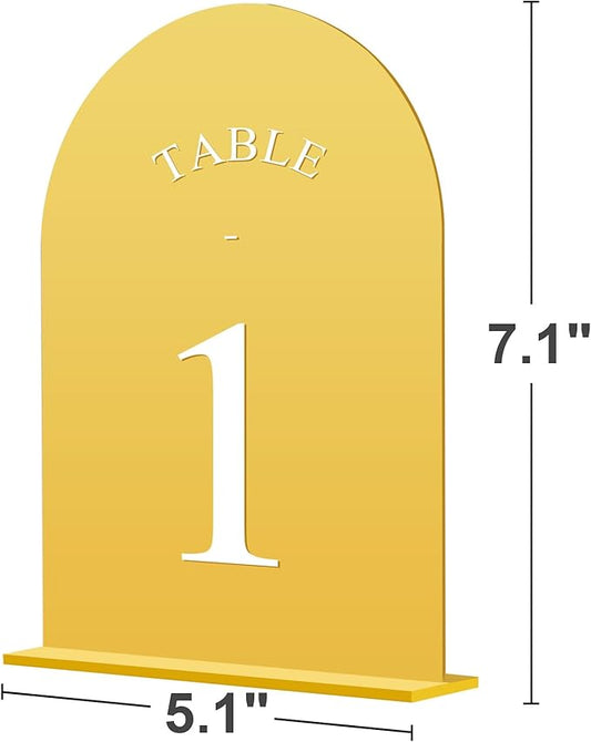JOYIT Arch Wedding Table Numbers 1-10 with Stands – 5" X 7" Acrylic Mirrored Gold Table Number Holders, Perfect for Wedding Receptions, Parties, Anniversaries, and Events