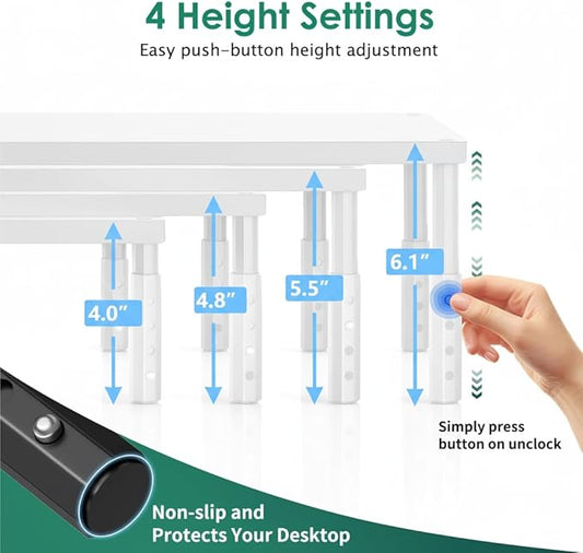 OPNICE Monitor Stand Riser for Desk, Adjustable Computer & Laptop Stand, Desk Organizer for Monitor, Laptop, PC, Printer, Office Desk Accessories for Home & Office, White Wood