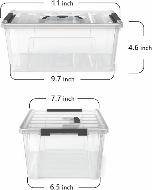 WYT Clear Storage Latch Bins, 6-Pack Storage Organizer Box with Handle and Lids, 5-Litre