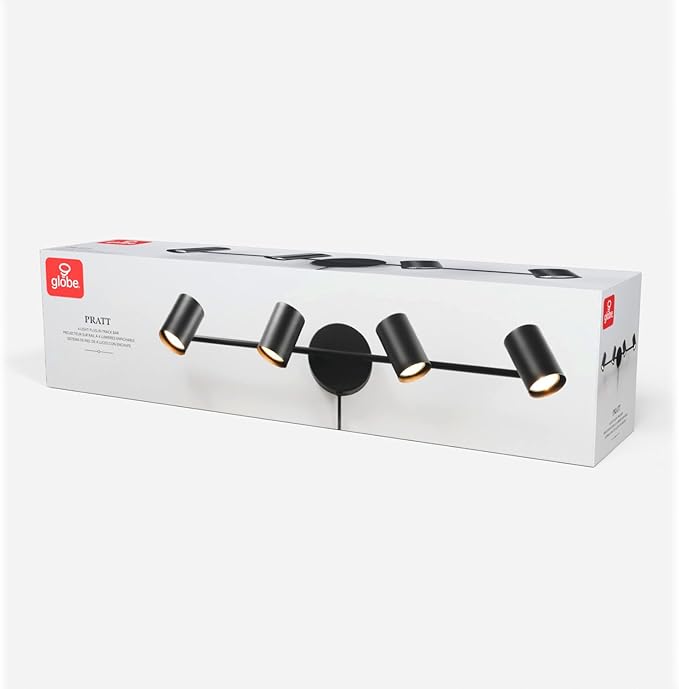GLOBE Electric 64000119 4-Light Plug-in Track Lighting, Matte Black Finish, Adjustable Heads, Wall or Ceiling Mount, Modern Industrial Design