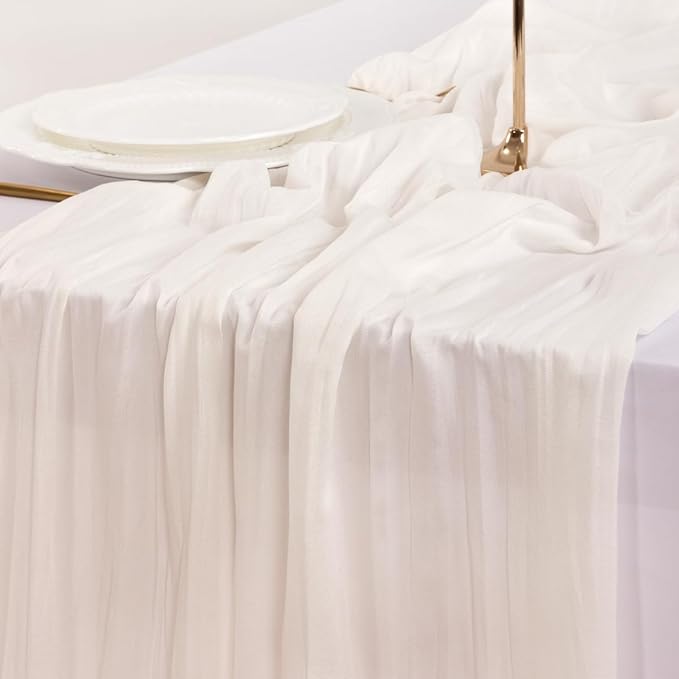 Socomi Ivory White Cheesecloth Table Runner Fall Thanksgiving Boho Rustic Gauze 120 inch 10FT Cheese Cloth Runner for Wedding Party Baby Shower Birthday Home Decor Holiday Decorations