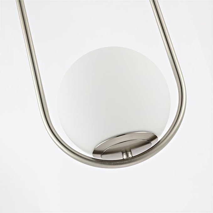 Modern Globe Pendant Light Brushed Nickel Chandelier 1-Light Mid Century Ceiling Hanging Lighting Fixture White Globe Glass Shades for Kitchen Island Dining Room Bedroom