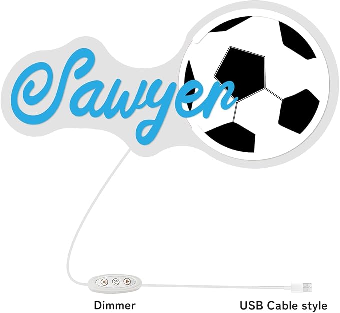 Custom Name Neon Sign, Personalized Soccer Neon Light for Wall Decor, Customizable Sports Led Light Up Signs for Soccer Player Present Kids Boys Bedroom Birthday Party Man Cave Bar Fans Club