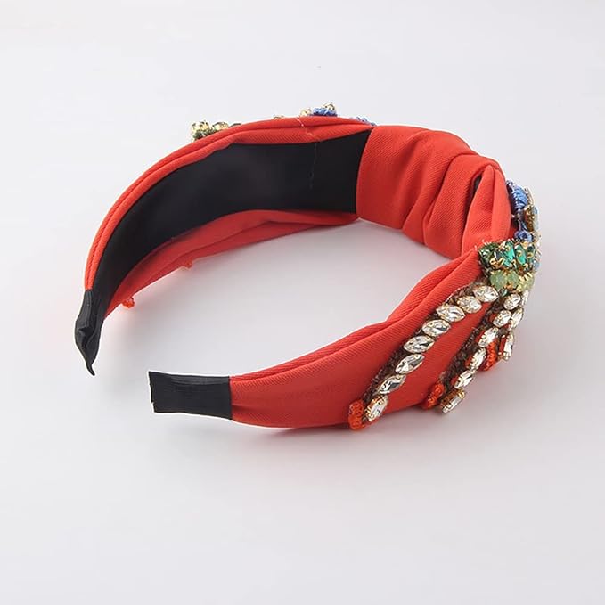 Yusier Baroque Rhinestone Crystal Embroidered Headbands for Women - Exquisite Hair Accessories with Hair Hoop in Variety of Colors (Orange)