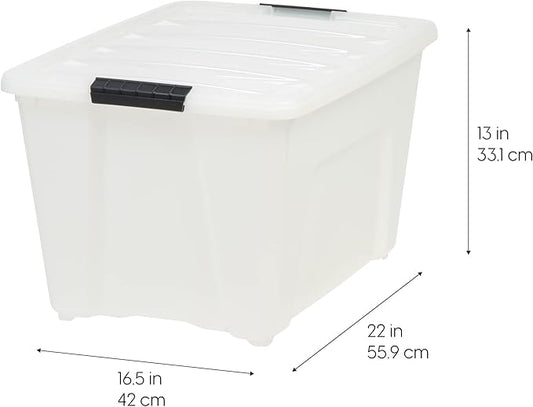 IRIS USA 54 Quart Stackable Plastic Storage Bins with Lids and Latching Buckles, 6 Pack - Pearl, Containers with Lids and Latches, Durable Nestable Closet, Garage, Totes, Tubs Boxes Organizing