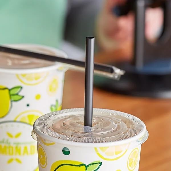 10 Inch Giant Black Wrapped Plastic Straws, Round, Disposable, 2000 Count per Case
