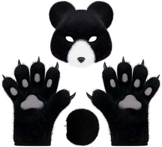 Faux fur wolf paw gloves with non-slip cat pad three-piece set, suitable for cosplay, Christmas, and Halloween party costumes