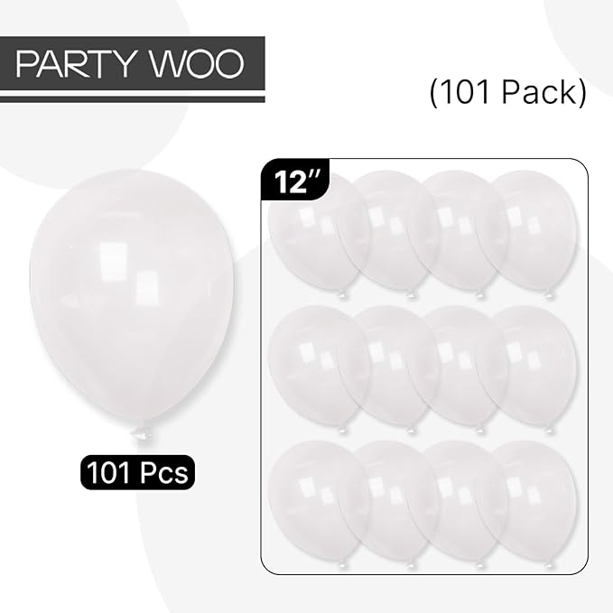 PartyWoo Clear Balloons 101pcs 12 Inch Transparent Latex Helium Balloons for Graduation Wedding Baby Shower Bridal Shower Engagement Gender Reveal Anniversary Birthday Party Decorations Clear-Y2