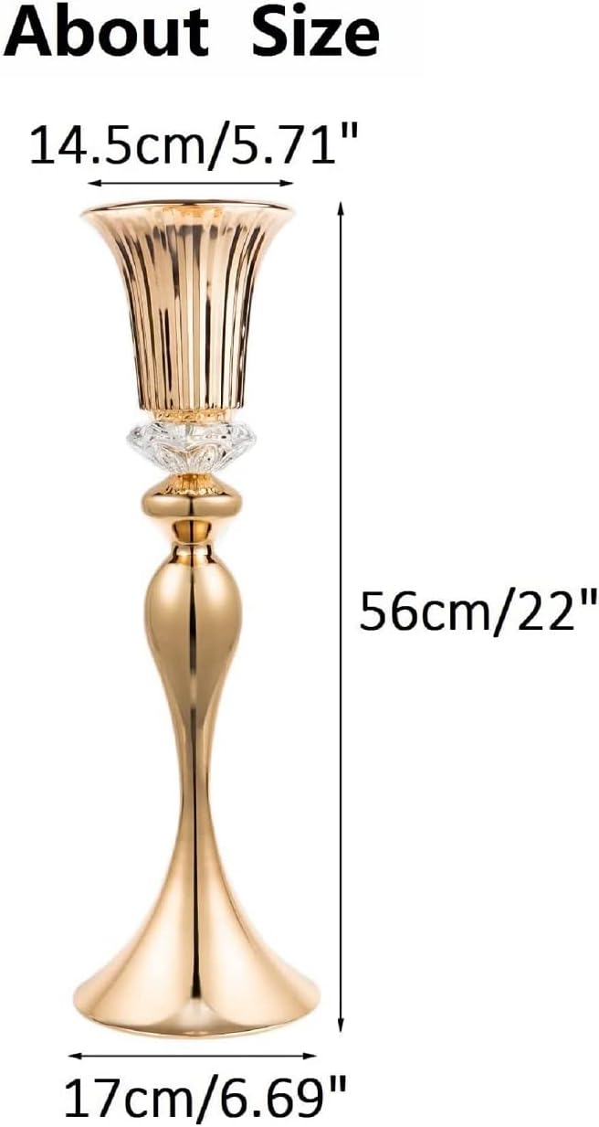 10Pcs/Set Flower Centerpiece Table Decorations Gold Trumpet Vases with Crystal Bead for Wedding Centerpieces Birthday Party Event Home Decor