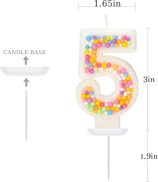 Number 5 Birthday Candle - Colorful Macaron Candles, 5 Candle Birthday Girl Women, Sweet Theme Birthday Party Supplies, Anniversary Party Cake Decorations
