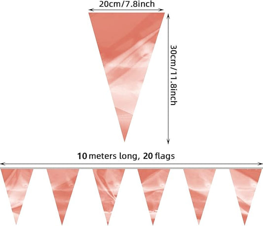 130FT Rose Gold Glitter Triangle Pennant Banner Flag Metallic Bunting Fabric Garland for Christmas Wedding Birthday Anniversary Bridal Shower Engagement Graduation Party Decorations Decor