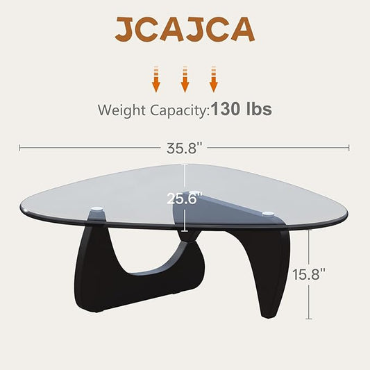 Coffee Table for Living Room Mid Century Modern Center Small Table with Glass Top and Wood, Black Transparent(36 Inch)