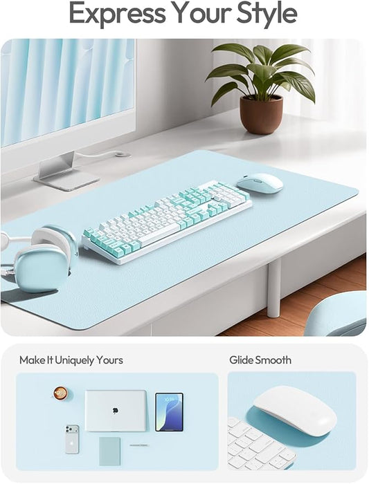 YSAGi Leather Desk Protector, Office Mat, Large Mouse Mat, Non-Slip PU Leather Blotter, Laptop Desk Pad, Waterproof Writing Pad for Office and Home (Baby Blue, 31.5" x 15.8")