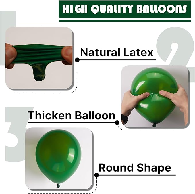 PartyWoo Dark Green Balloons 155pcs Different Sizes of 18 12 10 5 Inch Emerald Hunter Forest Green Balloon Arch Kit for Birthday Christmas Graduation Dinosaur Jungle Theme Party Decorations Green-Y56