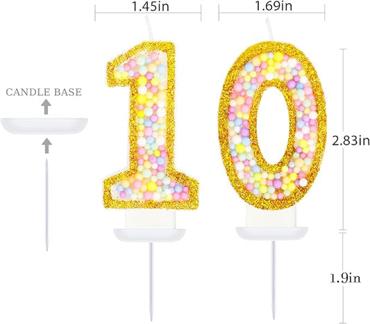 10th Birthday Candle for Cake, Colorful Macaron Numeral Candles for Boys/Girls, Birthday Party Cake Decorations, Golden Cake Topper for Birthday Party Supplies (Number 10)