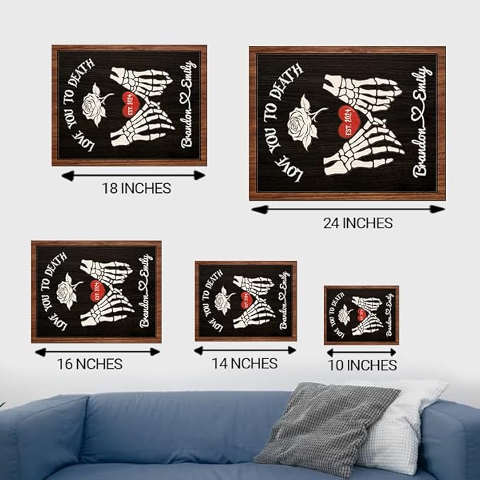 Custom Couple Skeleton Wooden Sign, Ghost Couple Gift, Halloween Skeletons Wedding Frame Sign, Love You To Death Sign, Gothic Decor, Wood Sign Birthday Gift for Boyfriend Girlfriend Engaged a7