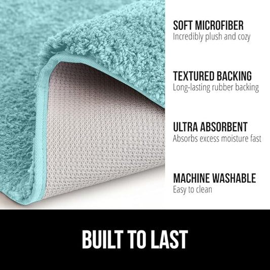 GORILLA GRIP Bathroom Rugs, 60x24, Ultra Soft Absorbent Mat, Thick Plush Bath Rug, Machine Washable, Microfiber Quick Dry, Mats for Shower, Bathtub and Floor, Home Decor Accessories, Spa Blue