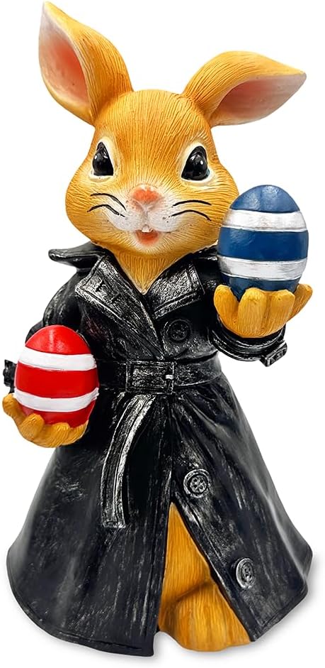 OrnamentallyYou Covert Carrot Collector Funny Bunny Agent Figurine, 7" Dueling Easter Rabbit Garden Statue