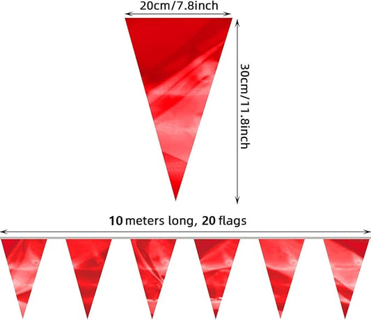 130FT Red Glitter Triangle Pennant Banner Flag Metallic Bunting Fabric Garland for Christmas Graduation Wedding Engagement Anniversary Bachelorette Birthday Bridal Shower Valentine's Party Decor